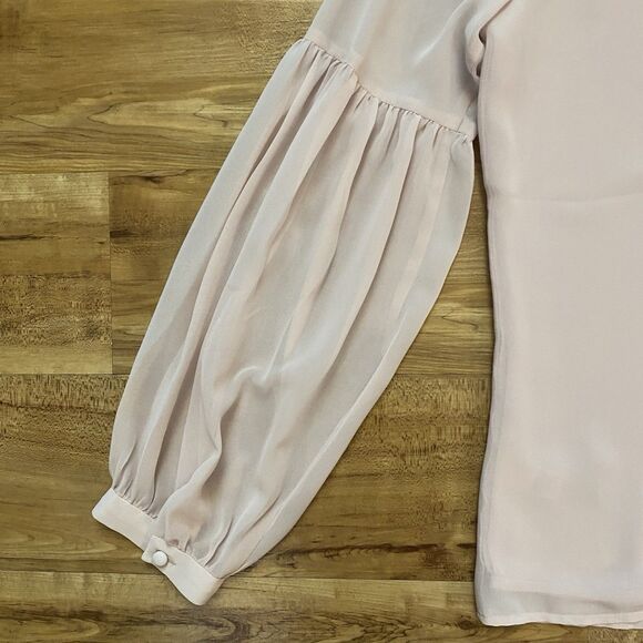 EXPRESS NWT M Women's Pink Sheer Chiffon Blouse Round Neck Balloon Sleeve Office - Picture 16 of 16